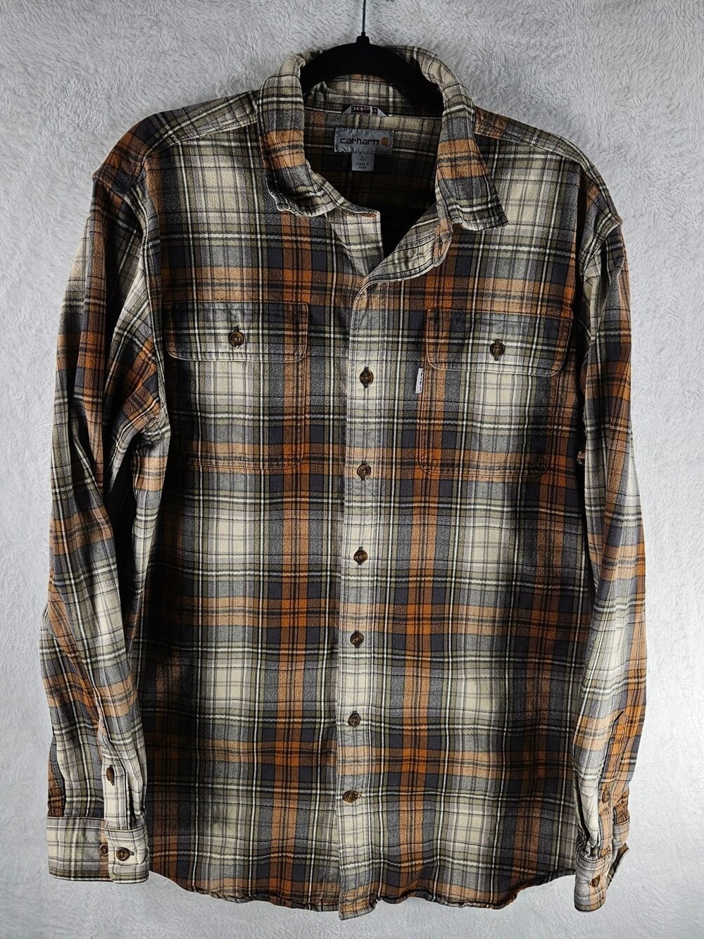 Carhartt Original Fit Flannel Shirt Plaid Brown Men's Size Large Tall